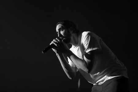 Nyon, Switzerland - 25 July 2019 :  concert of  French rap singer Lomepalのeditorial素材