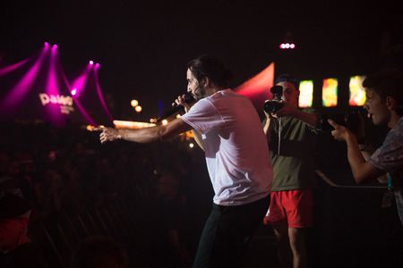 Nyon, Switzerland - 25 July 2019 :  concert of  French rap singer Lomepalのeditorial素材