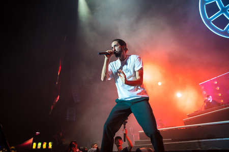 Nyon, Switzerland - 25 July 2019 :  concert of  French rap singer Lomepalのeditorial素材