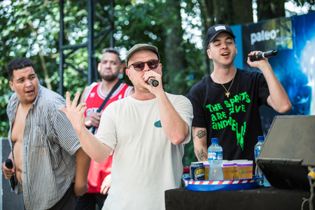Nyon, Switzerland - 25 July 2019 :  private showcase concert of Canadian rap band form Quebec Dead Obiesのeditorial素材