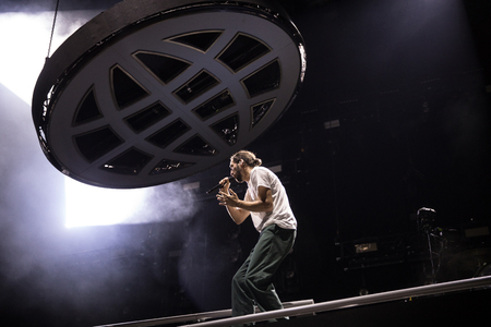 Nyon, Switzerland - 25 July 2019 :  concert of  French rap singer Lomepalのeditorial素材