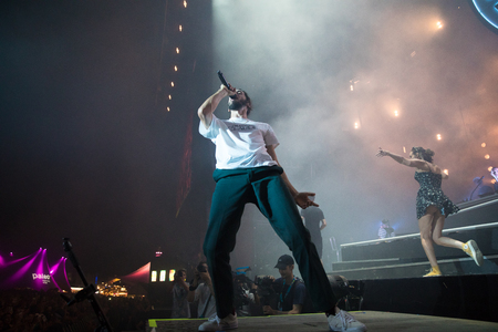 Nyon, Switzerland - 25 July 2019 :  concert of  French rap singer Lomepalのeditorial素材