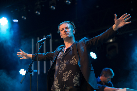 Nyon, Switzerland - 24 July 2019 :  concert of French singer-songwriter Bertrand Belinのeditorial素材