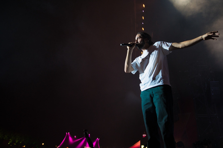 Nyon, Switzerland - 25 July 2019 :  concert of  French rap singer Lomepalのeditorial素材