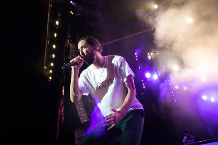 Nyon, Switzerland - 25 July 2019 :  concert of  French rap singer Lomepalのeditorial素材
