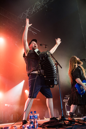 Nyon, Switzerland - 24 July 2019 : concert of Canadian folk rock band from Quebec Bodhâaktan at paleo festivalのeditorial素材