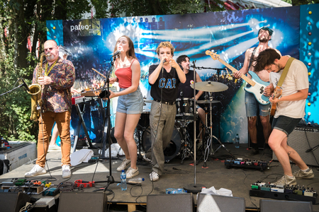 Nyon, Switzerland - 25 July 2019 :  private showcase concert of Canadian rock singer form Quebec Hubert Lenoirのeditorial素材