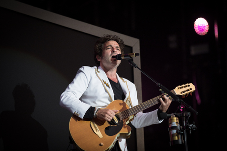 Nyon, Switzerland - 24 July 2019 :  concert of extravagant French singer-songwriter and guitarist Matthieu Chedid called âM-のeditorial素材