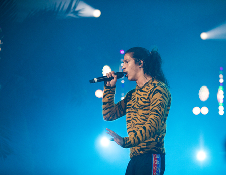 Nyon, Switzerland - 25 July 2019 :  concert of French rap singer Moha la Squaleのeditorial素材