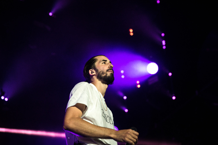 Nyon, Switzerland - 25 July 2019 :  concert of  French rap singer Lomepalのeditorial素材