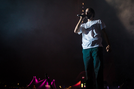Nyon, Switzerland - 25 July 2019 :  concert of  French rap singer Lomepalのeditorial素材