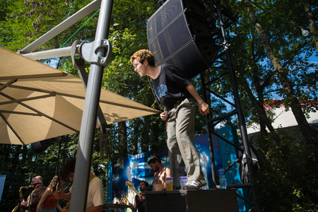 Nyon, Switzerland - 25 July 2019 :  private showcase concert of Canadian rock singer form Quebec Hubert Lenoirのeditorial素材