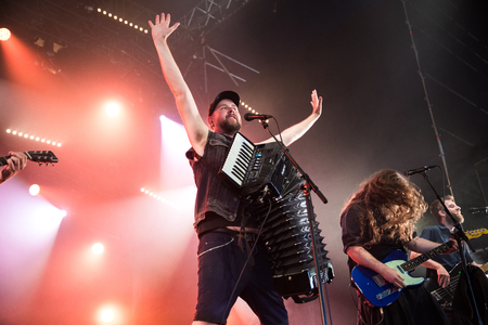 Nyon, Switzerland - 24 July 2019 : concert of Canadian folk rock band from Quebec Bodhâaktan at paleo festivalのeditorial素材