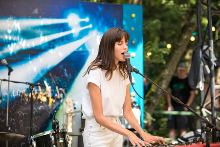 Nyon, Switzerland - 25 July 2019 :  private showcase concert of Canadian singer form Quebec Charlotte Cardinのeditorial素材