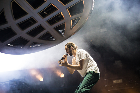 Nyon, Switzerland - 25 July 2019 :  concert of  French rap singer Lomepalのeditorial素材