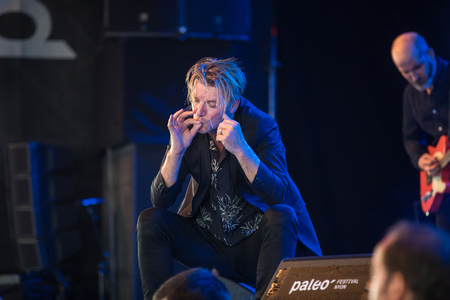 Nyon, Switzerland - 24 July 2019 :  concert of French singer-songwriter Bertrand Belin