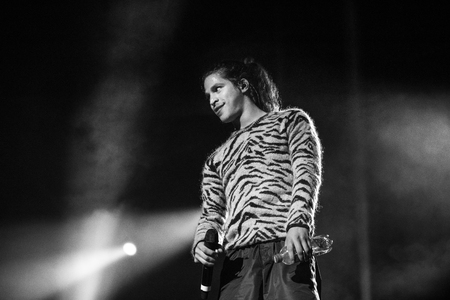 Nyon, Switzerland - 25 July 2019 :  concert of French rap singer Moha la Squaleのeditorial素材