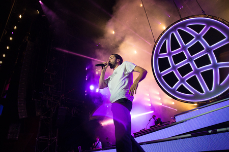 Nyon, Switzerland - 25 July 2019 :  concert of  French rap singer Lomepalのeditorial素材