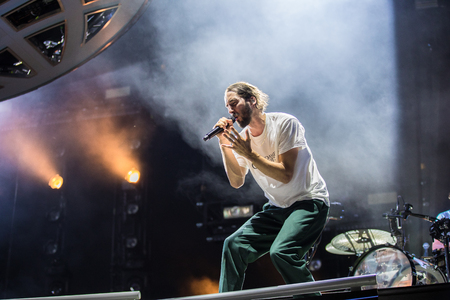 Nyon, Switzerland - 25 July 2019 :  concert of  French rap singer Lomepalのeditorial素材