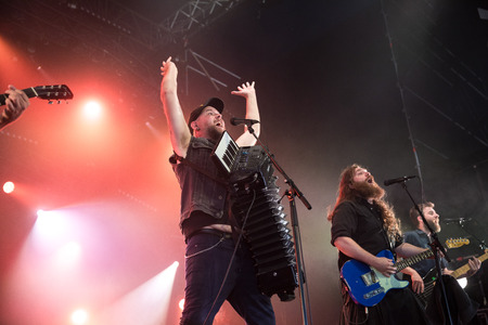 Nyon, Switzerland - 24 July 2019 : concert of Canadian folk rock band from Quebec Bodhâaktan at paleo festivalのeditorial素材
