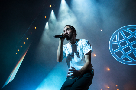 Nyon, Switzerland - 25 July 2019 :  concert of  French rap singer Lomepalのeditorial素材