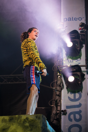 Nyon, Switzerland - 25 July 2019 :  concert of French rap singer Moha la Squaleのeditorial素材