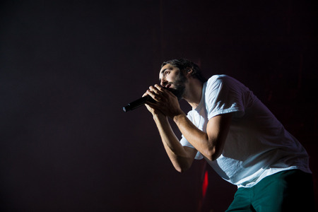 Nyon, Switzerland - 25 July 2019 :  concert of  French rap singer Lomepalのeditorial素材
