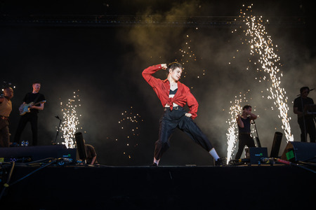 Nyon, Switzerland - 23 July 2019: concert of French singer Christine and the Queens at Paleo Festivalのeditorial素材