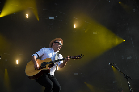 Nyon, Switzerland - 23 July 2019: concert of Canadian rock band from Quebec Les Cowboys Fringants at Paleo Festivalのeditorial素材