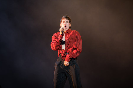 Nyon, Switzerland - 23 July 2019: concert of Kompromat an electro/indus project inspired by old berliner techno music, performed by Vitalic & Rebeka Warriorのeditorial素材