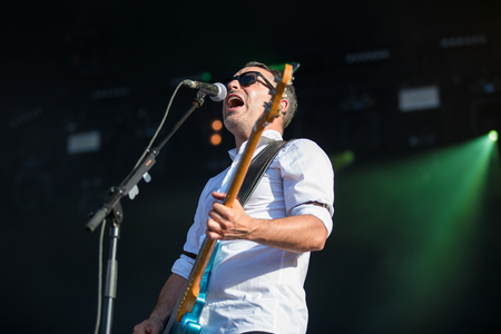Nyon, Switzerland - 23 July 2019: concert of Canadian rock band from Quebec Les Cowboys Fringants at Paleo Festivalのeditorial素材