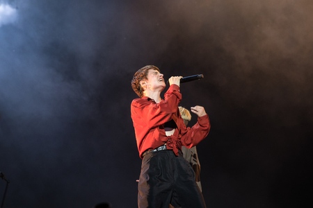 Nyon, Switzerland - 23 July 2019: concert of French singer Christine and the Queens at Paleo Festivalのeditorial素材