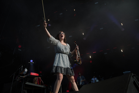 Nyon, Switzerland - 23 July 2019: concert of Canadian rock band from Quebec Les Cowboys Fringants at Paleo Festivalのeditorial素材