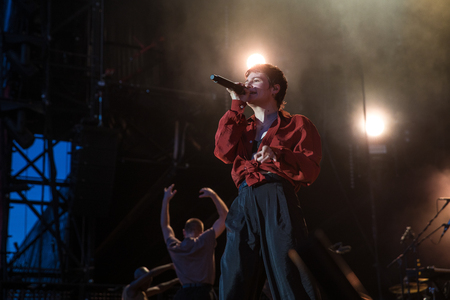 Nyon, Switzerland - 23 July 2019: concert of French singer Christine and the Queens at Paleo Festivalのeditorial素材