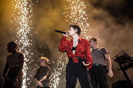 Nyon, Switzerland - 23 July 2019: concert of French singer Christine and the Queens at Paleo Festivalのeditorial素材