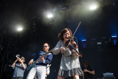 Nyon, Switzerland - 23 July 2019: concert of Canadian rock band from Quebec Les Cowboys Fringants at Paleo Festivalのeditorial素材
