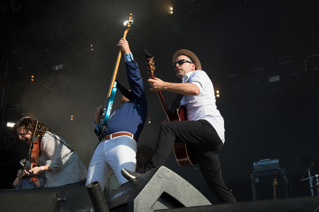 Nyon, Switzerland - 23 July 2019: concert of Canadian rock band from Quebec Les Cowboys Fringants at Paleo Festivalのeditorial素材