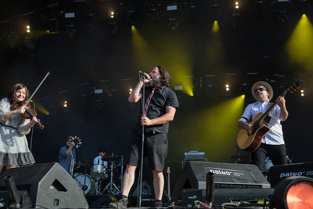 Nyon, Switzerland - 23 July 2019: concert of Canadian rock band from Quebec Les Cowboys Fringants at Paleo Festivalのeditorial素材
