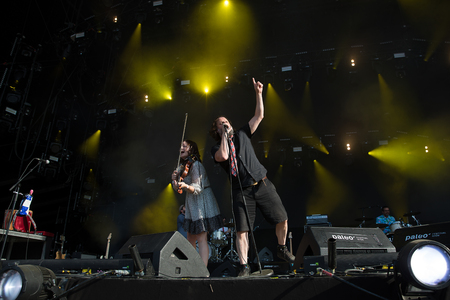 Nyon, Switzerland - 23 July 2019: concert of Canadian rock band from Quebec Les Cowboys Fringants at Paleo Festivalのeditorial素材