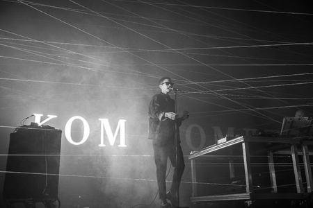 Nyon, Switzerland - 23 July 2019: concert of Kompromat an electro/indus project inspired by old berliner techno music, performed by Vitalic & Rebeka Warriorのeditorial素材