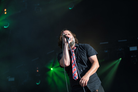 Nyon, Switzerland - 23 July 2019: concert of Canadian rock band from Quebec Les Cowboys Fringants at Paleo Festivalのeditorial素材
