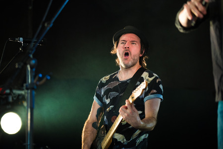 Nyon, Switzerland - 24 July 2019 : concert of Canadian folk rock band from Quebec Bodhâaktan at paleo festivalのeditorial素材
