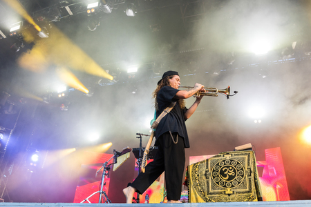 Nyon, Switzerland - 23 July 2019: concert of Australian singer-songwriter and multi-instrumentalist Tash Sultana at Paleo Festivalのeditorial素材