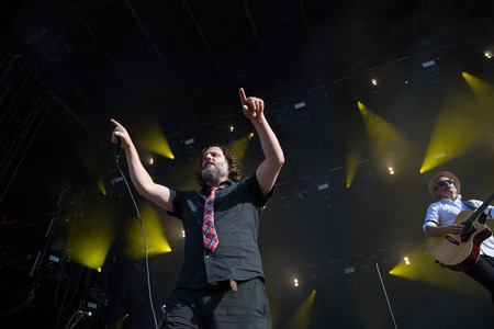 Nyon, Switzerland - 23 July 2019: concert of Canadian rock band from Quebec Les Cowboys Fringants at Paleo Festivalのeditorial素材