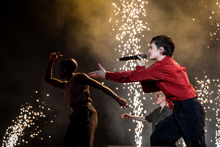 Nyon, Switzerland - 23 July 2019: concert of French singer Christine and the Queens at Paleo Festivalのeditorial素材