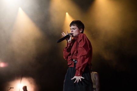 Nyon, Switzerland - 23 July 2019: concert of French singer Christine and the Queens at Paleo Festivalのeditorial素材