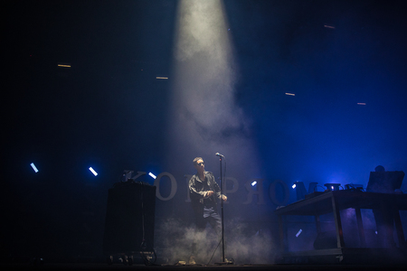 Nyon, Switzerland - 23 July 2019: concert of Kompromat an electro/indus project inspired by old berliner techno music, performed by Vitalic & Rebeka Warriorのeditorial素材