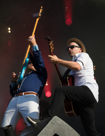 Nyon, Switzerland - 23 July 2019: concert of Canadian rock band from Quebec Les Cowboys Fringants at Paleo Festivalのeditorial素材
