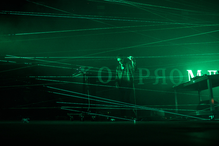 Nyon, Switzerland - 23 July 2019: concert of Kompromat an electro/indus project inspired by old berliner techno music, performed by Vitalic & Rebeka Warriorのeditorial素材
