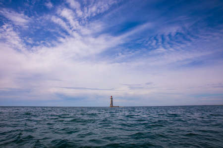 Phare des Barges - Lighthouse "des Barges" offshore the harbour of les sables d'Olonne, Vendee, Franceの写真素材